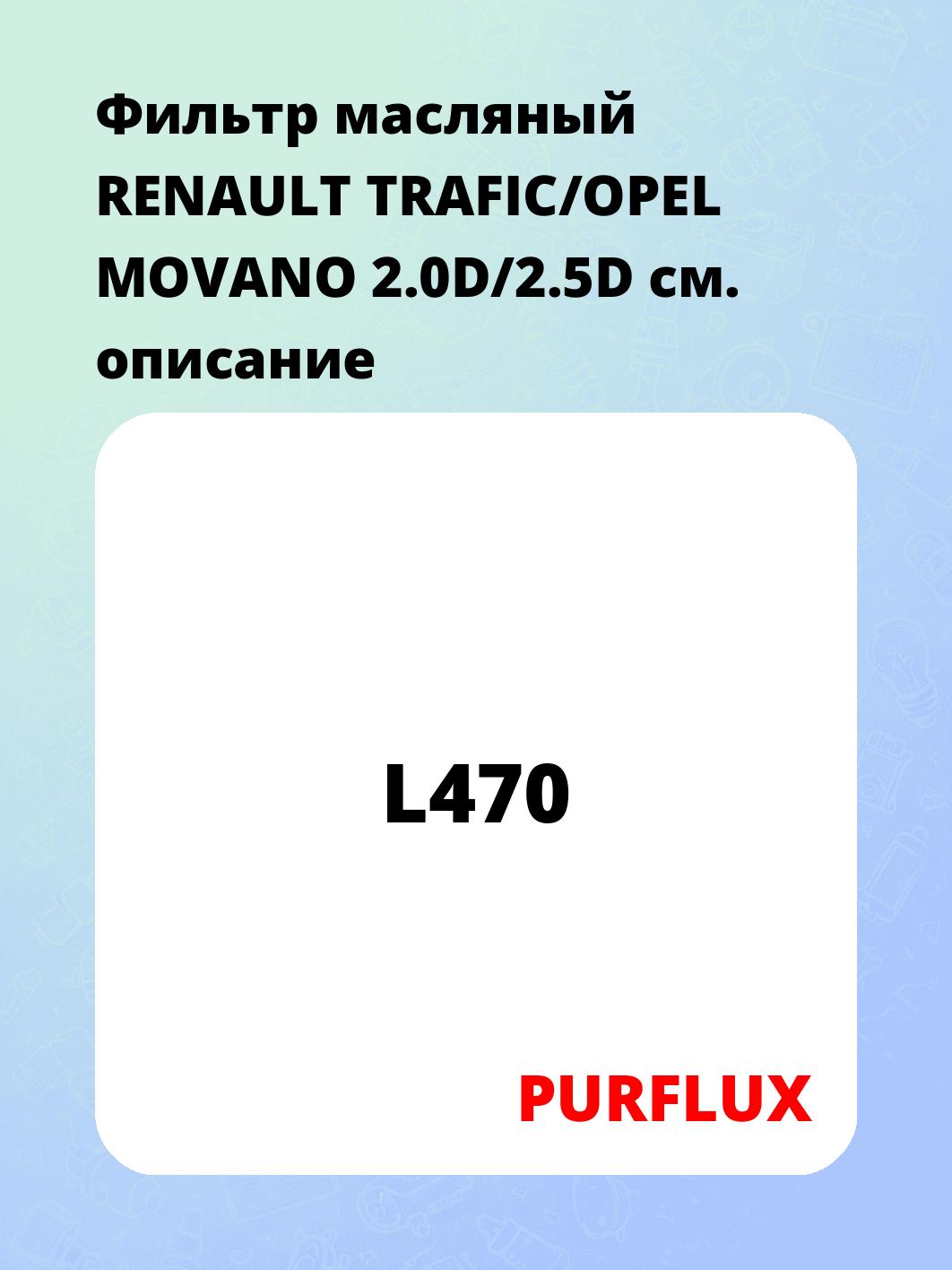 Фильтр масляный RENAULT TRAFIC/OPEL MOVANO 2.0D/2.5D